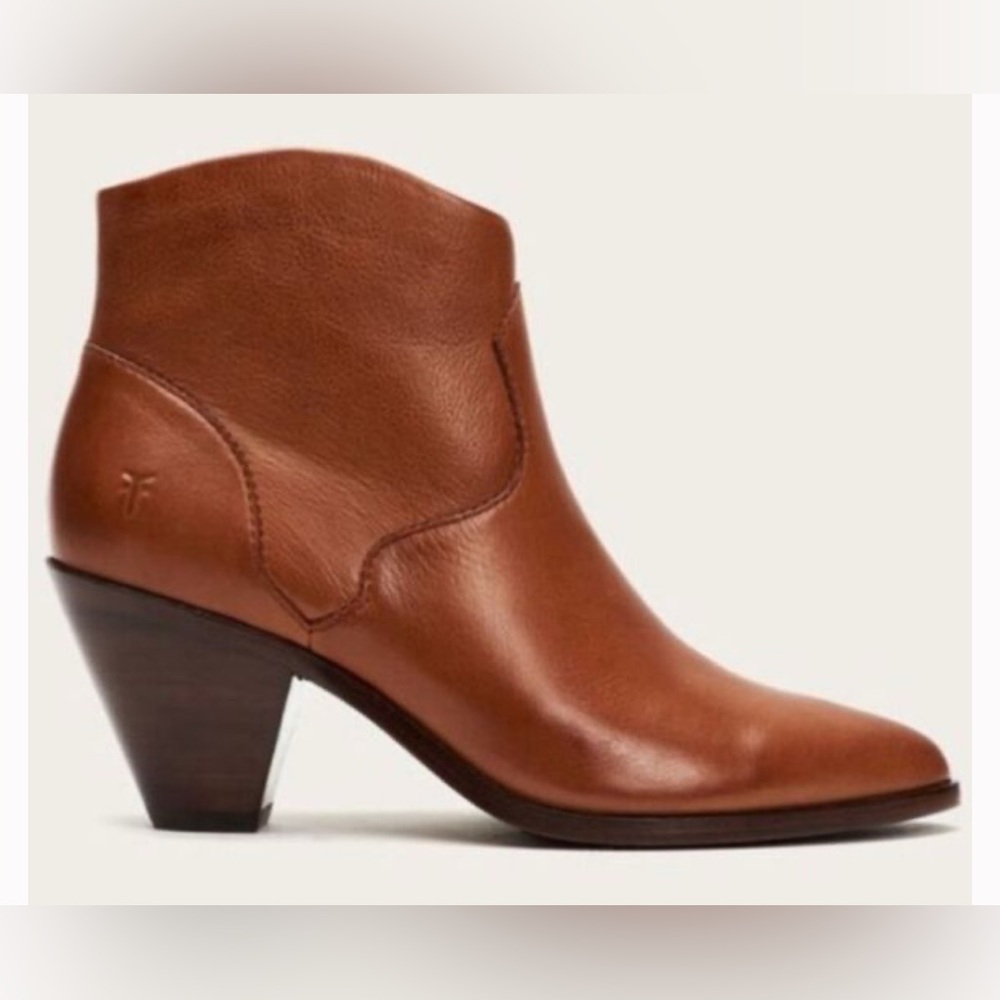 Frye Lila Western Booties Brown Leather Short Boots Size 9 Cowboy Ankle Heel